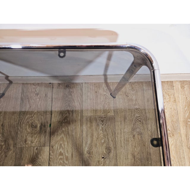 Glass Mid-Century Modern Coffee Table in Chrome and Smoked Glass, Italy, 1970s For Sale - Image 7 of 18