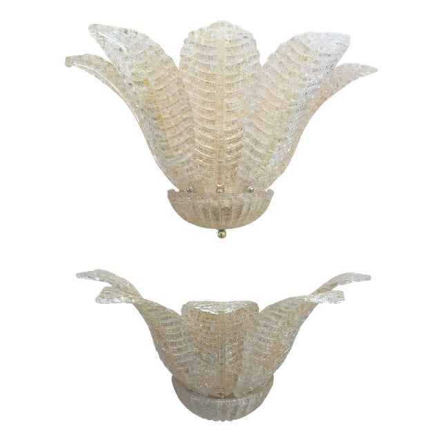 Transparent and Gold Murano Glass Tronchi Wall Sconces by Simoeng, Set of 2 For Sale