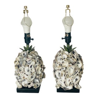 Coastal Grotto Oyster Shell Pair of Lamps For Sale