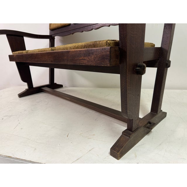 Vintage French Rush Seat Bench, 1950s For Sale - Image 6 of 17