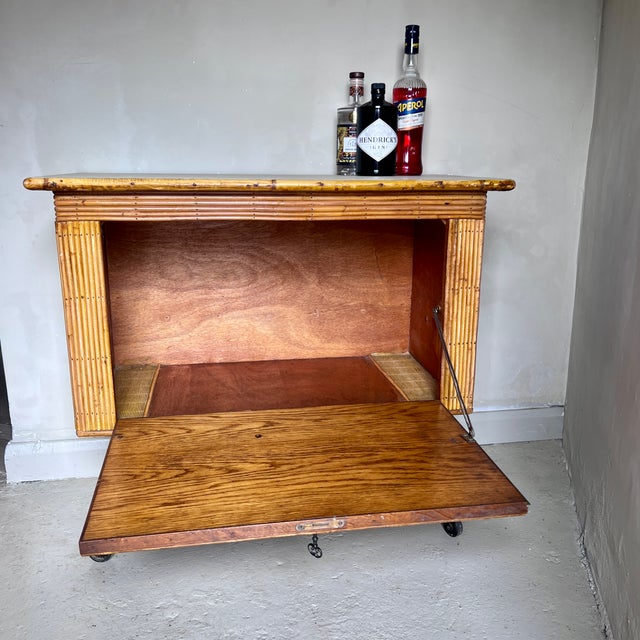 Wood Mid‑Century French Bamboo Drinks Cabinet on Cast Iron Legs, 1950s For Sale - Image 7 of 12
