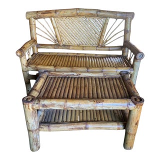 Circa 1980s Large Bamboo Pagoda Lounge Settee and Coffee Table in the Budji Layug Style For Sale