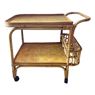 Mid-Century French Riviera Bar Cart in Bamboo, 1960s For Sale