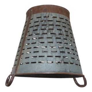 French Vintage Olive Strainer Bucket Pendant Light For Sale