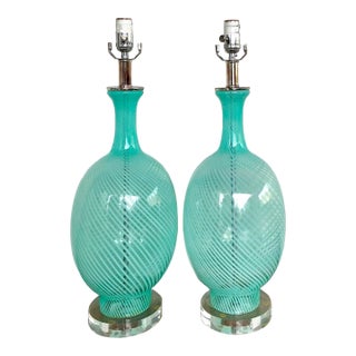 Vintage Italian Murano Swirl Glass Lamps - A Pair For Sale
