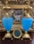 French Antique French Blue Opaline Vase Urn Pair With Ormolu Mounts Cherub Finials Eagle Handles 19th Century For Sale - Image 3 of 15