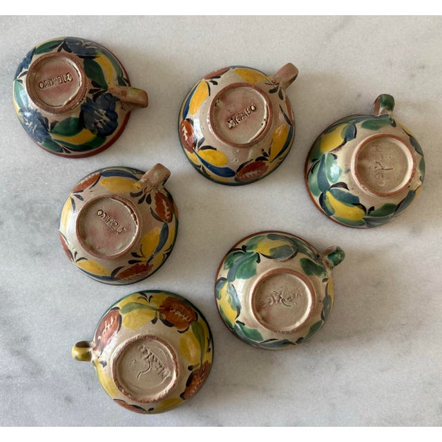 Set of 6 Vintage Hand Painted Mexican Pottery Cups For Sale - Image 9 of 10