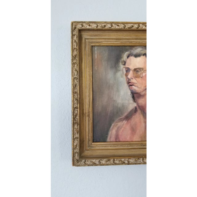 Wood 1970s Vintage Artist Study Nude Male Portrait Oil Painting For Sale - Image 7 of 11