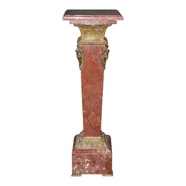 Superb Antique French Louis XV Rouge Marble and Figural Bronze Maiden Pedestal For Sale