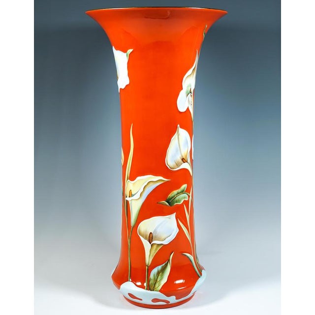 Baroque Large Mid-Century Orange Vase with Calla Lilies from Herend, Hungary For Sale - Image 3 of 7
