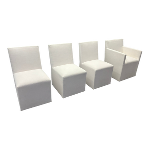 Curated Set of Four Rh Ellison Fabric Dining Chairs Perennials® Performance Textured Linen Weave — White Recessed Caster Bases