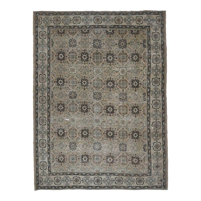 1970s Vintage Persian Handmade Wool Cotton Beige Area Rug For Sale