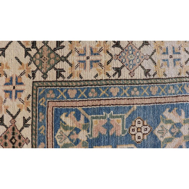 Blue Vintage Turkish Oushak Rug With Large Medallion Design on a Blue Field 4'8 X 7'2 For Sale - Image 8 of 10