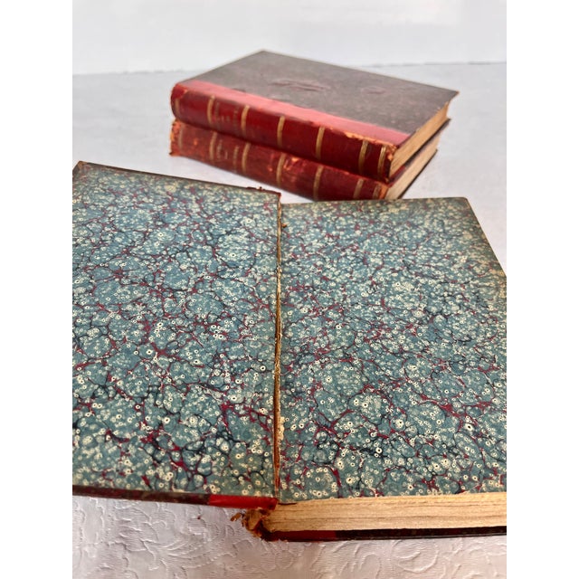 Animal Skin Antique French Red Leather Bound Books - Set of 3 For Sale - Image 7 of 12