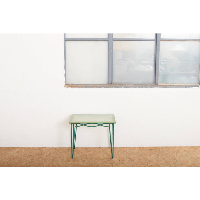 Side Table in Green Lacquered Wrought Iron and Sand-Colored Glass Top For Sale - Image 11 of 12