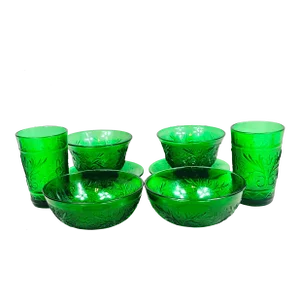 Vintage Anchor Hocking Depression Glass Custard Cups, Bowls and Glasses-Set of 8