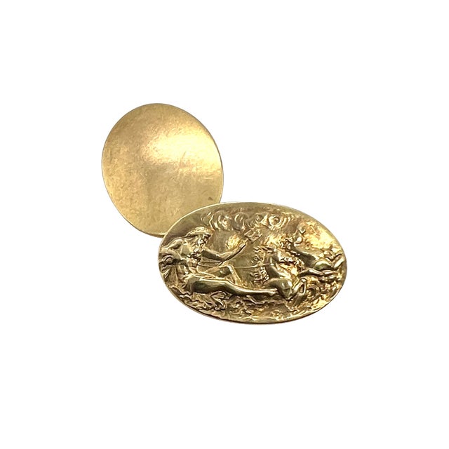 Art Nouveau Larter & Sons Art Nouveau 14k Gold Poseidon Cufflinks, Circa 1900–1910, Pair For Sale - Image 3 of 6