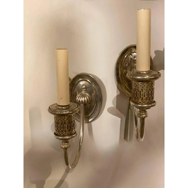 Silver Caldwell Silver Plated One Light Sconces - a Pair For Sale - Image 8 of 9