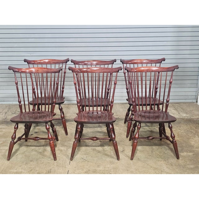 Nichols & Stone Late 20th Century Set of 6 Nichols & Stone (Stickley) Cherry Fan Back Windsor Chairs For Sale - Image 4 of 12