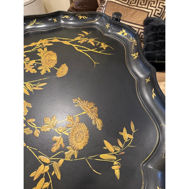 Black & Gold Regency Style Tray Cocktail Table For Sale - Image 9 of 12