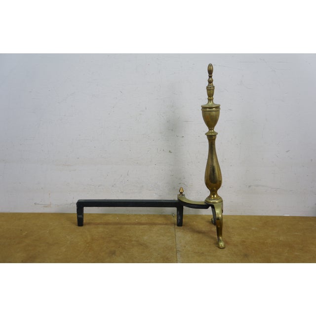 Antique Brass Cast Iron Colonial Federal Fireplace Hearthware Andiron Fire Dogs For Sale - Image 18 of 18