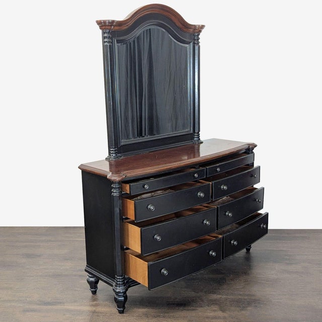 Traditional Classic Black Dresser With Mirror and 9 Drawers For Sale - Image 3 of 12