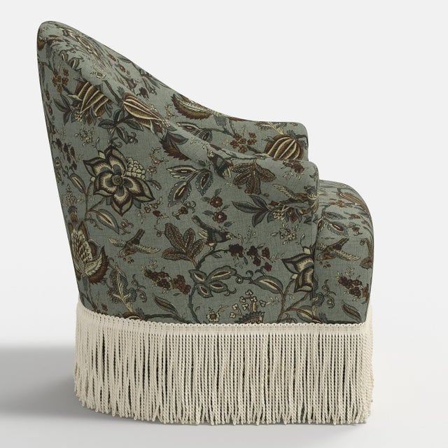 Not Yet Made - Made To Order Cecile Ivory Fringe Swivel Chair in Prairie Floral Ice For Sale - Image 5 of 7