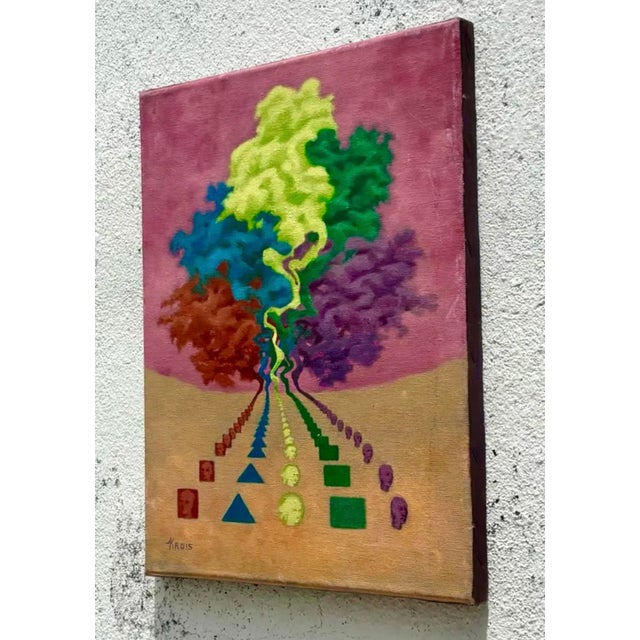 Abstract Vintage Boho Original Abstract Oil Painting on Canvas For Sale - Image 3 of 6