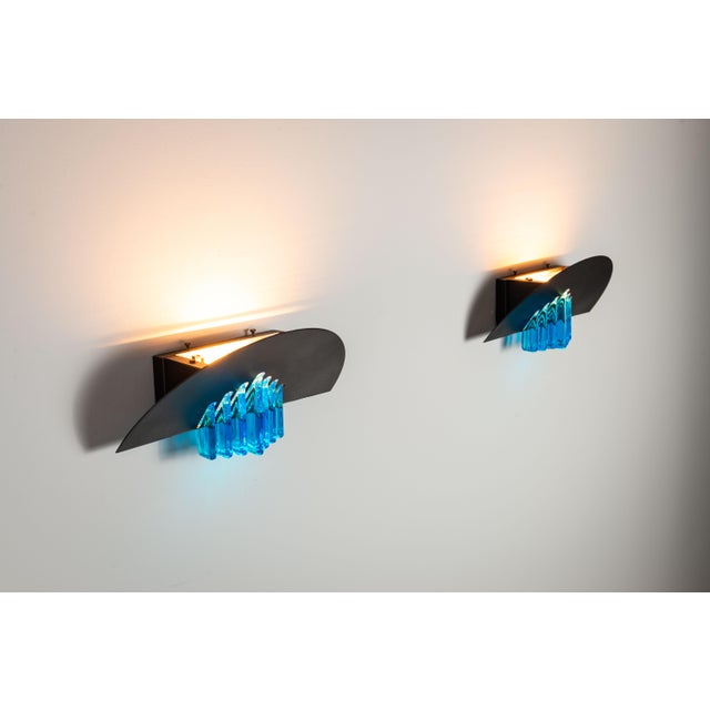 Wall Lamps with Black Frames and Blue Glass from AV Mazzega, 1980s, Set of 2 For Sale - Image 4 of 18