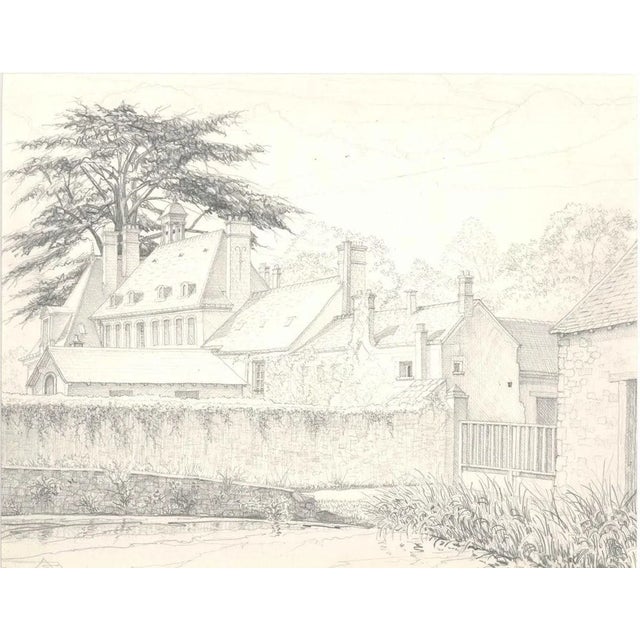Les Granges de Port Royal - Original Pencil Drawing 1970s 1970s For Sale - Image 3 of 3