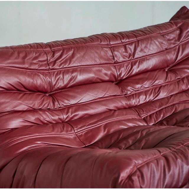 Togo Modular Sofa in Oxblood Red Leather attributed to Michel Ducaroy for Ligne Roset, 2000s, Set of 4 For Sale - Image 13 of 18
