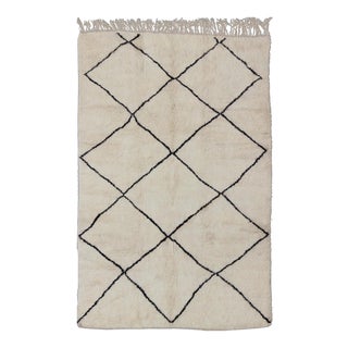 Contemporary/Modern Moroccan Rug Vintage With Brown and Ivory Diamond Pattern For Sale