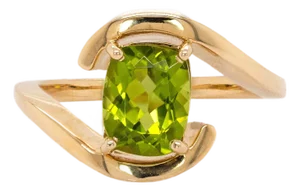 Bypass Shank 2.1cts Peridot Solitaire Ring in Solid 14k Yellow Gold | Cu 9x7mm, Size 6.75