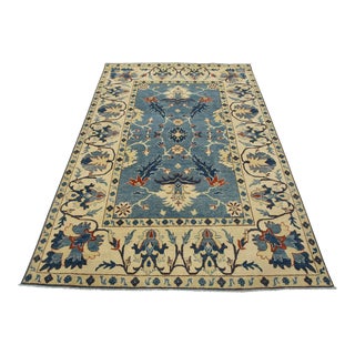 Caucasian Rug 6’5” X 8’9” Blue Wool Traditional Hand-Knotted Oriental Carpet For Sale