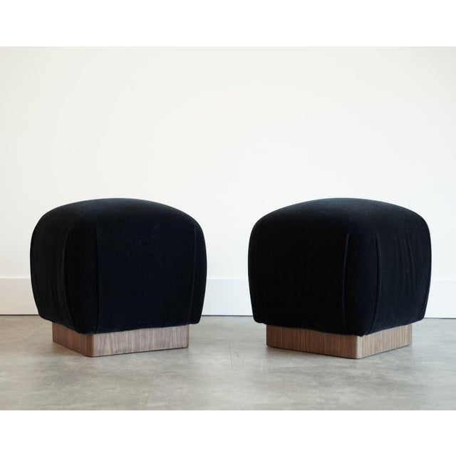 Postmodern Mohair and Walnut Stools by Karl Springer, C. 1980s For Sale - Image 3 of 7