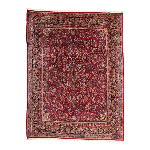 Red Antique Persian Sarouk Rug, 11'10 X 15'06 For Sale