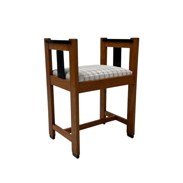 Brown Art Deco Modernist Stool in Oak & Velvet from Jan Brunott, 1920s For Sale - Image 8 of 14