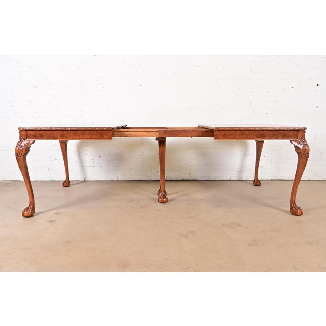 Romweber Chippendale Burl Wood Extension Dining Table, Newly Refinished For Sale In South Bend - Image 6 of 14