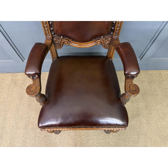 Brown Carved Oak High Back Chairs, 1900, Set of 8 For Sale - Image 8 of 18