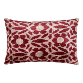 Ruby Red & Ivory Ikat Velvet Lumbar Pillow 16x24 | Classic Statement Luxury For Sale