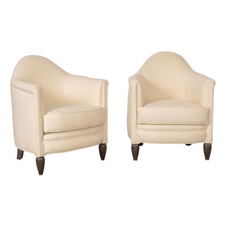 Pair of 1930s French Club Chairs in Linen For Sale