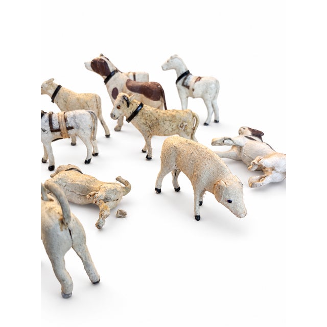Antique White Great for Decor - Late 19th C. Antique German Hide-Covered Miniature Putz Farm Animals - Lot of 11 For Sale - Image 8 of 9