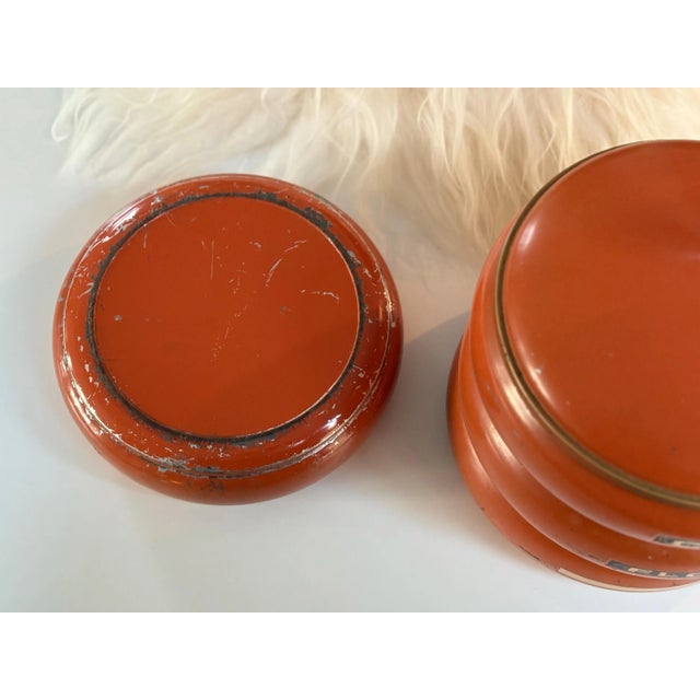 Metal 1960s Atomic Pagoda Orange Metal Canister Set For Sale - Image 7 of 7