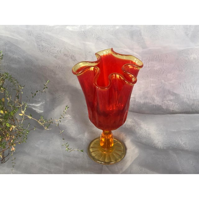 Mid-Century Modern Mid Century Modern Fenton Art Glass Amberina Ruffled Handkerchief Vase For Sale - Image 3 of 10