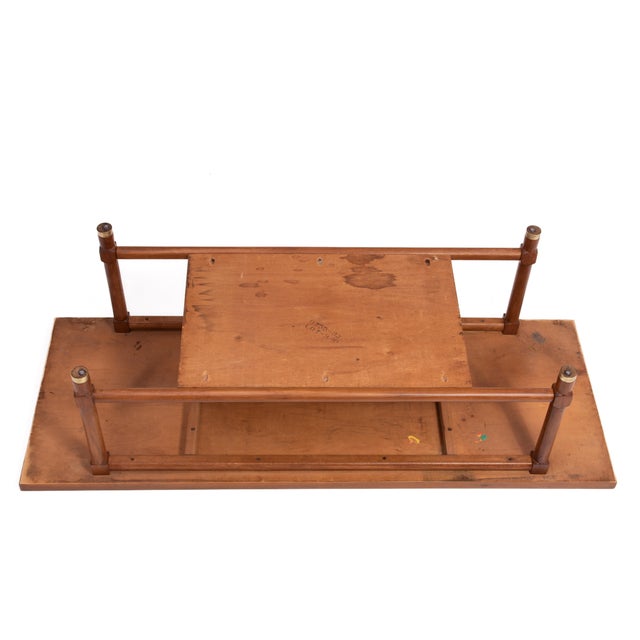 Walnut Mid Century Checkerboard Coffee Table Brass Cap Feet After Carl Axel Acking For Sale - Image 13 of 13