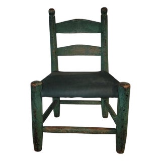 Childs Hand Painted 19thc Ladder Back Chair With Leather Seat For Sale