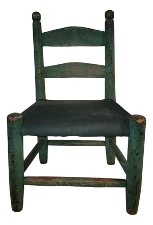 Childs Hand Painted 19thc Ladder Back Chair With Leather Seat