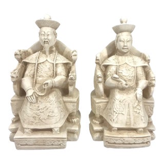 Chinese Empress and Emperor Figures or Statues on Dragon Thrones, a Pair (Bookends) For Sale