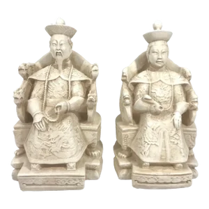 Chinese Empress and Emperor Figures or Statues on Dragon Thrones, a Pair (Bookends)