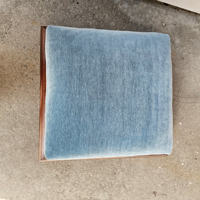 Mid 19th Century Mid 19th Century Flame Mahogany Empire Footstool Coastal Blue Velvet For Sale - Image 5 of 10